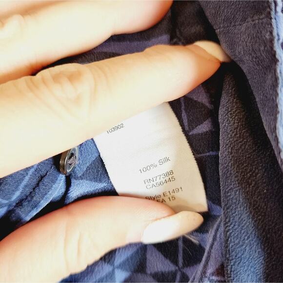 MADEWELL 100% SILK BLUE GEOMETRIC BLOUSE SIZE XS - Picture 4 of 6